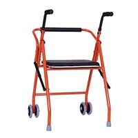 Lightweight Walker with One Button Folding, Elderly Walker 5 Inch Double Wheel with Seat, Adult Walker with Sponge Armrest Adjustable Height - Red,A