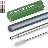 EcoBase Collapsible Reusable Straws - Stainless Steel Retractable Metal Travel Straw (4.25-9.25 Inches) with Portable Keychain Case and Cleaning Brush (Space Grey)