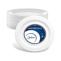 SPHERE PARTY PLATES/APPETIZER PLATES | 7 Inch Plastic Plates for Dessert Etc.| Round White Everyday Plate, 40 Pack | Elegant & Sturdy Heavy Duty Disposable Plates for all Holidays & Occasions