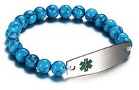 JF.JEWELRY Customizable Medical Alert ID Bracelet for Men & Women Natural Turquoise Beaded Allergy Alert Stretch Bracelet,7.5 inch