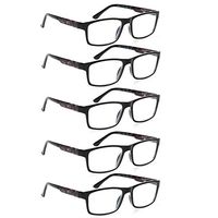 5 Pack Spring Hinges Frame Rectangular Reading Glasses for Men/Women (5 Black, 0.5)