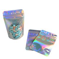 100 Pcs Hologram Aluminum Foil Zip Lock Bags Glitter Laser Plastic Mylar Pouch Food Storage Bags Keep Aroma Pouch (Transparent & Holograms Stand Up Zip Lock, 8.5x13+2.5 cm(3.35"x5.12"+0.98"))