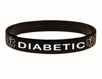Diabetic ID Bracelet Wristband - Black - 8 Inches - Standard