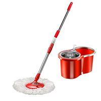 MOP THBEIBEI Spinning and Bucket Cleaning Set Adjustable Hangable with Roller Wheel Red Head3