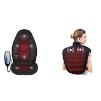 Snailax Memory Foam Massage Seat Cushion Heating Pad for Back Bundle | Back Massager with Heat,6 Vibration Massage Nodes & 3 Heating Pad, Massage Chair Pad for Home Office Chair or Car Seat