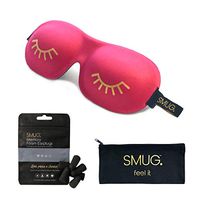 SMUG Eyelash Friendly Contoured 3D Blackout Beauty Sleep Mask/Eye Mask Set with Storage Bag & Earplugs (4 Pairs), Pink Wink Print