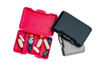 Deep Pink - Slim Traveler Pill Box - Small Pill case for Travel, Purse, Bag, Pocket (3 Pack, Jet Black, Deep Pink, Smokey Grey)