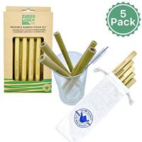 SHAKA LOVE Reusable Bamboo Drinking Straw Set 9 Inch | 100% Natural, Biodegradable, Eco, Organic | Cleaning Brush & Cotton Carry Pouch | Juice, Smoothies, Shakes, Coffee, ALOHA Cocktails | 5 Pack