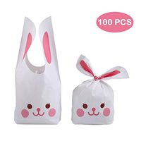 WarmHut Easter Cute Gift Bags with Bunny Ear - Plastic Party Favor Bags for Christmas Easter Wedding Birthday Party Favor, Set of 100