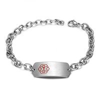 LF Mens 316L Stainless Steel ICE Customized Personalized Caduceus Lariat Medical Alert ID Tag Link Bracelet Sos Emergency Allergy Awareness Silver,Free Engraving