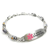 My Identity Doctor - Medical Alert Bracelet for Women with Engraving - 5mm Steel & Glass - Pink - Wrist Size 7.5 Inch