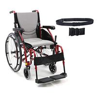 Karman S-Ergo 115 Ultra Lightweight Ergonomic Wheelchair | Seat Size 16" X 17" | Swing Away Footrest | Fixed Wheels in Red & Free Black Wheelchair Seatbelt!