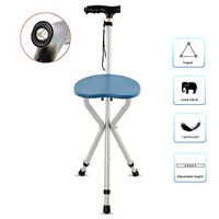 Nurth Walking Cane Folding seat Stool Foldable Chair Retractable Lightweight Walking Stick with LED Light for Elderly Outdoor Travel Fishing Rest Stool Portable Replacement Golf Seat Blue
