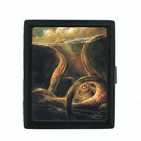 Gigantic Octopus Kraken D1 Small Black Metal Cigarette Case Scary Sea Monster Giant Attacking Squid