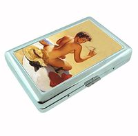 Pinup Naked Beach R1 Hip Silver Cigarette Case Id Holder Metal Wallet 4" X 2.75" RFID Protection