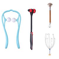 Massage Hammer Telescopic Back Scratcher and Hand Held Scalp Head Massagers Kit 2 Pieces of Back Scratchers and 4 Pieces of Head Massagers,Black,Set 2