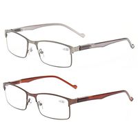 Kerecsen 2-Pack Metal Reading Glasses Stainless Steel Material Spring Hinge Readers, 1 Silver 1bronze, Medium