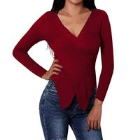 Malbaba Wrapped Shirt,Woman Long Sleeve Sexy Blouse V Neck Irregular Hem T-shirt Knitted Pullover Tops