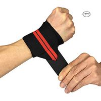 Elastic Wrist Straps Wraps Support Brace with Thumb Loops for Men Women Weightlifting,Training,Fitness, (Black+red(2pcs))