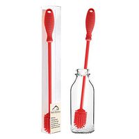 12 Inch 100% Silicon Long Handle Kitchen Bottle Cleaning Brush- No Scratch-Flexible & Antibacterial Cleaner-Tool-Scrubber for Washing Narrow Neck Tumbler,Glass,Sport,Baby - (Red)