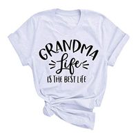 Eoeth Women Grandma Life T-Shirt Casual Letter Printed Short Sleeves O-Neck Tops Blouse Shirts T-Shirts Pullover Tee White