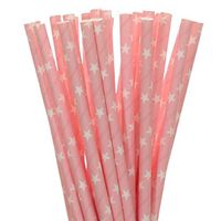 Pink with White Stars Paper Straws (25)
