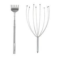 Great Value Therapeutic Relaxation Set With Silver Stress Relax Head Neck Scalp Massager And Portable Back Scratcher Extendable Telescopic Metal Backscratcher By VAGA