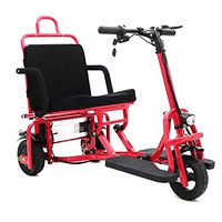 Portable Folding Electric Tricycle, Aluminum Alloy Lightweight Lithium Battery 10 inch Solid Tire Mini Tricycle for Old Ages,Red
