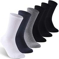 Facool Diabetic Socks for Men Women - Dri-Fit Full Cushion Cotton Crew Ankle - Non Binding Socks 6 Pairs Black/Grey/Navy Blue XL