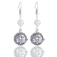 GIONO Alphabet Carved Pearl Openable Cage Aromatherapy Essential Oil Diffuser Locket Lava Stone Earring Set