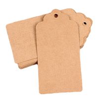 HugeDE 200 Pcs Scalloped Rectangle Kraft Paper Gift Tags Price Tags Crafts Hang Tags Label Tags Brown