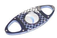 Checkered Stainless Steel Double Blade Cigar Cutter 56 Ring Gauge Black/Silver 8168TR
