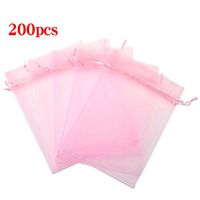 Boshen 100/200PCS Organza Gift Candy Sheer Bags Mesh Jewelry Pouches Drawstring Bulk for Wedding Party Favors Christmas 3"x4" 5"x7" (5" X 7"(200PCS), Pink)