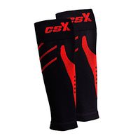 CSX 15-20 mmHg Compression Sleeve for Men and Women, Leg Calf Support, Athletic Sport Fit, Red on Black, Small