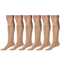 Sheer Compression Stockings, 15-20 mmHg, Women's Knee High Length, 20 Denier Beige Large (6 Pairs)