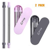 Telescopic Collapsible Reusable Drinking Straws - ALIANFIY Stainless Steel Metal Foldable Straw, Folding Straws Portable Set with Case & Cleaning Brush for Travel, Household, Office 2 Pack B&PB
