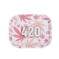 Metal Rolling Tray 7"x5.5" Cigarette Rolling Trays Small,Sturdy Durable Art Scroll Tray (420 Pink)