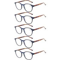 5 Pairs Reading Glasses - Standard Fit Spring Hinge Readers Glasses for Men and Women (5 Pack Blue/Tortoise, 1.50)
