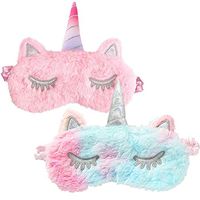 Shinywear Cute Animal Eye Mask Soft Plush Sleep Masks for Women Girls Kids Funny Horned Sleeping Eye Shade Cover Blinder Home Traveling (2 Pcs Rainbow Sleep Unicorns)