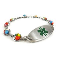 My Identity Doctor - Women's Medical Alert Bracelet with Custom Engraving - Steel, Glass 1cm - Green - Wrist Size 7 Inch