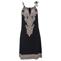 Danhjin Women Dress Halter Neck Boho Sling Bohemian Printed Off-Shoulder Sleeveless Casual Mini Beachwear Dress Sundress S-XL Black