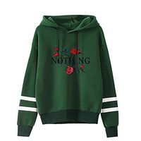 HNTDG Womens Letter Rose Print Striped Long Sleeve Hoodie Tunic Sweatshirt Drawstring Pullover Tops