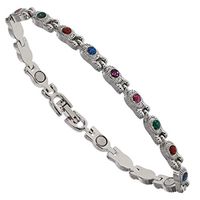 The Olivia Collection Ladies Silvetone Rhinestone Set Magnetic Bracelet 7.75"