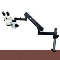 OMAX 7X-45X Zoom Binocular Articulating Arm Stereo Microscope with Vertical Post and Fluorscent Ring Light