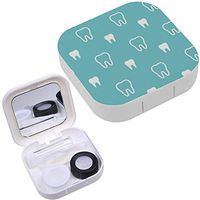 Portable Contact Lens Case Box Travel Kit Mirror + Bottle + Tweezers Container Holder [ White Teeth On Turquoise ]