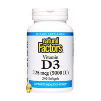 Natural Factors, Vitamin D3 5000 IU, Supports Strong Bones, Teeth, and Muscle and Immune Function with Flaxseed Oil, 240 softgels (240 servings)