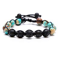 Bivei Lava Rock Stone Aromatherapy Essential Oil Diffuser Braided Woven Adjustable Natural Gemstone Beads Crystal Bracelet(Variscite)