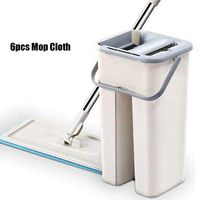 Jzenzero Mop Bucket System Handsfree Squeeze 2 in 1 Wash Dry with Reusable Flat Mop Pads