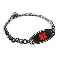 My Identity Doctor - Men's Custom Engraved Medical Alert Bracelet - 316L Steel, Black - Red, Black - Wrist Size 5.75 Inch