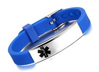 JF.JEWELRY Medical ID Alert Bracelet for Men Silicone Band & Stainless Steel Tag Free Engraving-Blue